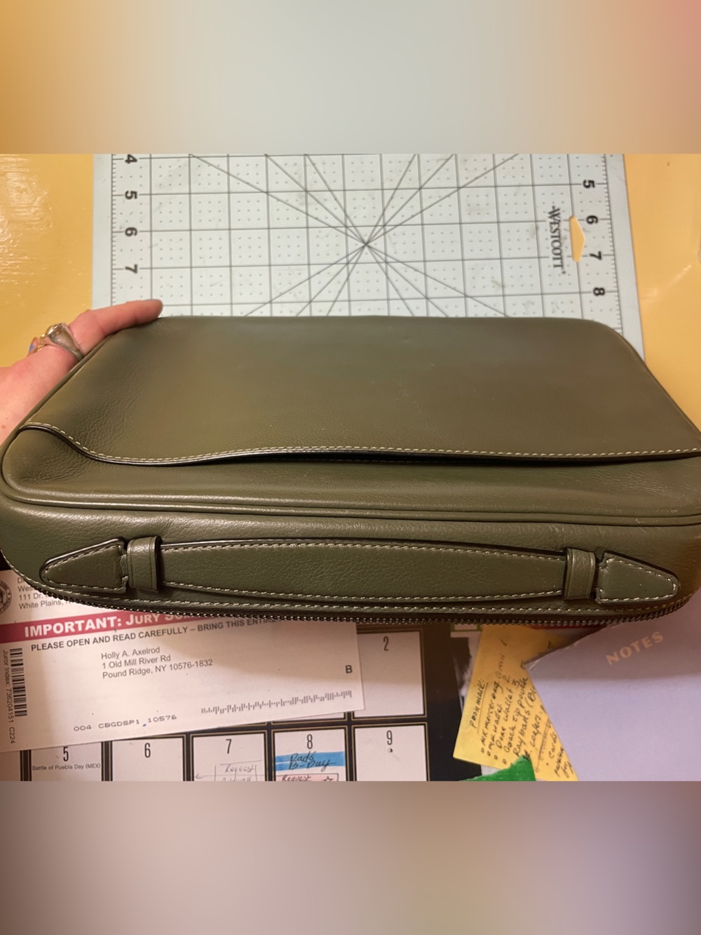 Coach Olive Green Leather Zippered Tech/Travel bag - Picture 6 of 6